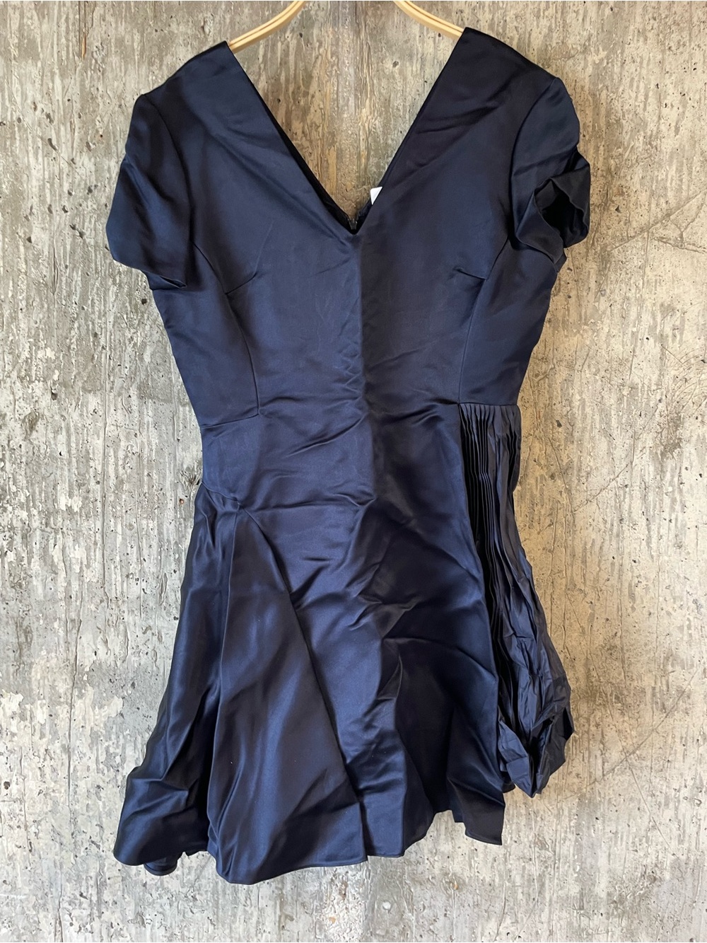 CHRISTIAN DIOR Women's Silk Dress with Pleating Size 12 in Navy